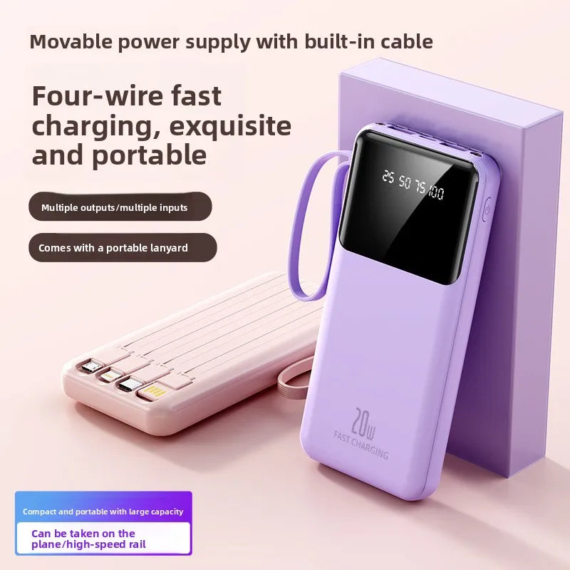 20000mAh Portable Mobile Power Bank With 4 Cables