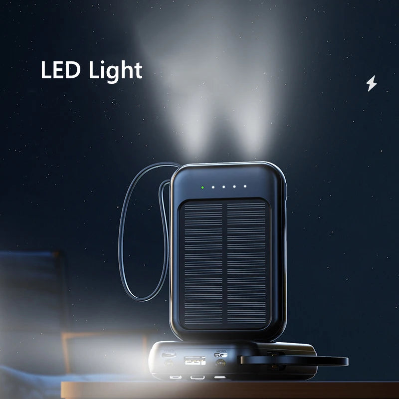 50000mAh Solar Charging Power Bank With Built In Cables And LED Light