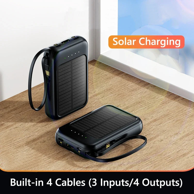 50000mAh Solar Charging Power Bank With Built In Cables And LED Light