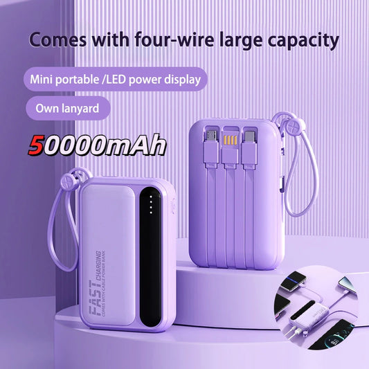50000mAh Large Capacity Power Bank With 4 In 1  Built in Cables And Digital Display