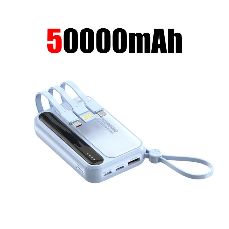50000mAh Large Capacity Power Bank With 4 In 1  Built in Cables And Digital Display