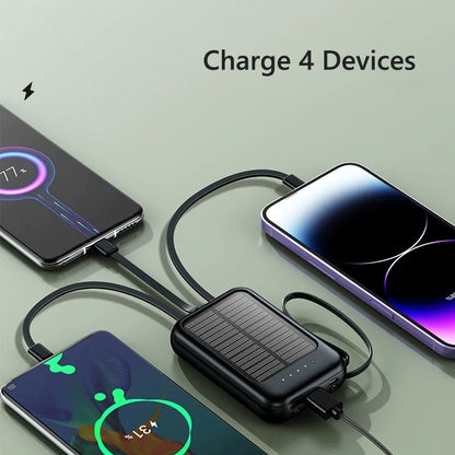 50000mAh Solar Charging Power Bank With Built In Cables And LED Light
